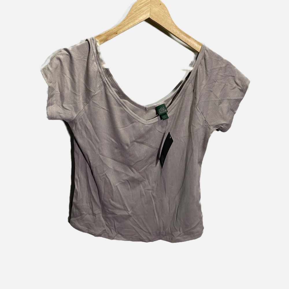 Wild Fable Womens Ribbed V-Neck‎ Short Sleeve T-Shirt Nickle Grey  Large NWT
